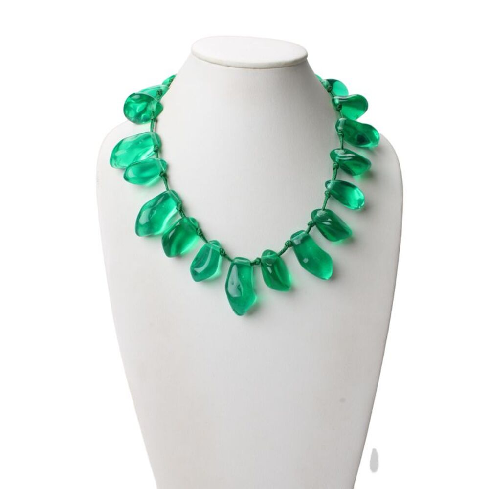Designer Womens Green Resin Nugget Bead Necklace 21"